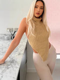 Women's Triangle Irregular Vest Pure Sexual High-Collar Knitted Back Sleeveless Top Woman