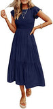 2025 Summer Hot Women's Clothing New To Take Flying Sleeves Pure Color Folding Short-Sleeved Dress Women