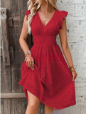 Summer New Lotus Leaf Sleeve Elegant Thin V-Neck Women's Fashion Fashion Hollow Dress Dress Women