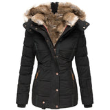 Winter Warm Wool Collar Cotton Clothes Women Zipper Long Sleeve Hooded Cotton Coat W128
