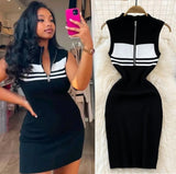 Polo Collar Striped Knitted Vest Dress Summer High-End Sensiastic Hottie Sexy Slimming Bag-Butt Dress
