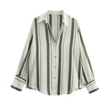 New Women's Clothing In Autumn 2025 20 Color Buff Silk Densate V Collar Long-Sleeved Striped Vertical Shirt