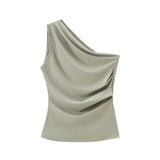 Summer New Ribs Asymmetrical Neck Cover Stomach Sleeveless Vest Topess