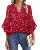 Lotus Leaf Seven-Sleeve Tops Solid Color Fashion Casual Casual V-Neck Business Shirt Chiffon Women's Clothing