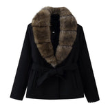 Women's Clothing 2025 Autumn And Winter 2025 New Collar Imitation Artificial Hair Tie Belt Repair Coat Coat Long Sleeve