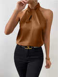 Women's Clothing 2025 Summer New Color Clove Hanging Neck Sleeveless Vest Ribbon Simulation Silk Top