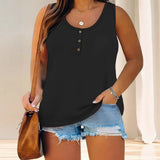 Large-Size Women's Summer Sleeveless Button Solid Color U-Neck T-Shirt Women Can Open A T-Shirt Vest