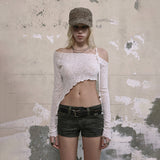 2025 Summer New Women's Clothing Sexy Pure Hot Babes Wind Inclined Irregular Design Short-Term Open-Enavel Top