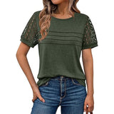 2025 New Women's Round Collar Casual T Overalls Solid Color Lace Sleeve Top