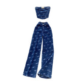 Hottie Style Metal Buckle Printing Design Chest Vest + High Waist Lanky Pants Cowboy Suit