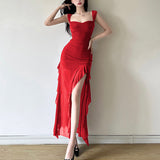 Spring And Summer 2025 New Women's Sexy Slings Open Forked And Hips Long Dress