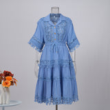 French Court Style Lace Lace Hollow Hook Short Blouse High-Waisted Lace Spliced Skirt Suit