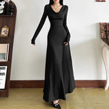 Fashion 2025 Autumn And Winter Women's New Pure Color Temperament High-End Sense Collar Body Dress
