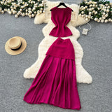 Goddess Fan Temperament Two Sets Of Summer High-End Sleeveless Knitting Top High-Waisted Splicing Bag Hip Skirt Suit