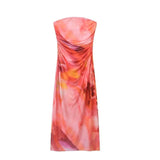 Summer New Women's First-Word Screen Printing Dress Folds