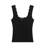 Lace Trims With A Bow Trim With Elastic Vest 2025 Summer U-Neck Sleeveless Short Top Woman