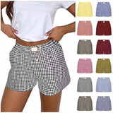 2025 Summer New Ladies Leisurely Comfortable High-Waisted Broad-Legged Retro Lattice Shorts