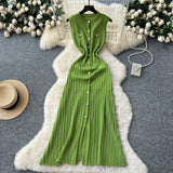 Small Fragrant High-End Round-Neck Sleeveless Metal Buckle Slimming Knitted Dress Woman 2025 New Summer