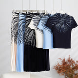 Miyaji Fashion Set Women's Summer French High-Grade Folding Print Short-Sleeved Top + Loose A Word 100-Fold Long Skirt
