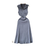 Design A Small-Sized Lap Collar Zipper Sleeveless Dress Women Decorate The Body Thin Leisure Medium Long Over-ϥ Knit Dress