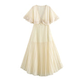 Z Summer 2025 New Women's Clothing Fashion Plus-Size Temperament French Style V Collar Lace Folded Skirt Girl