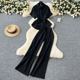 Summer Dress Women's New Two-Piece Design Tice With Waist-Sleeved Shirt High-Rise Thin Leg Straight Trousers