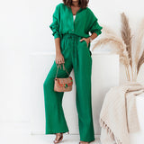 2025 Women's Casual Pure Color Lotus Leaf Side Shorts Shirt Fashion Set Women's Two-Piece