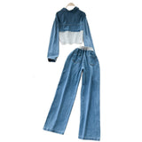 Hong Kong-Flavored Casual Suit Women's High-Waisted Thigh-Legged Straight Trousers Two Sets Of Stylish Lapel Jacket Jacket