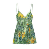Z 2025 Spring New Women's Printed V-Necked Suspension Short Dress 5039132