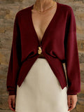 Solid Color V-Neck Long Sleeve Open Shirt 2025 Spring And Autumn Temperament V Collar A Buckle Long Sleeve Waist Top