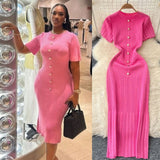 Congyuan Style Temperament Knitting New High-End Collar Single Buckle Short Sleeve Slimming French Style Long Dress