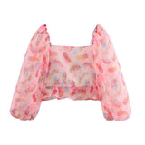 Spring New Women's Fashion Simple Print Lantern Long-Sleeved Shirt