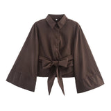 Women's Clothing 2025 Spring New Double Sturgeon Silk Repair Slim Bow Tie With Short Shirt