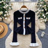 French Name Xiao Xiangfeng Thrombium Metal Buckle Waist Long-Sleeved Knitted Top Girl Autumn Slim Thin Bottom Shirt