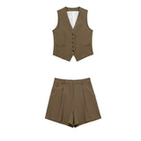 Women's 2025 Spring New Fashioned Colored Flax-Blend Vest + Shorts Set