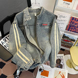 Spring And Autumn Lead Cowboy Coat Men Do Old Water Shuffle Casual Tide Oversize Retro Zipper Jacket