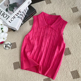Korean Chic Summer French Niche Polo Collar Sleeveless Knitted Top Girl Slime With Solid Color Vest