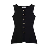 Asian Women's Clothing 2025 Autumn And Winter New Fashion Vest Gold Button Flat Needle Vest
