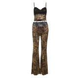 2025 New Winter Women's Sexy Leopard Splicing Lace Design Sling Bag With Thin Trousers Set