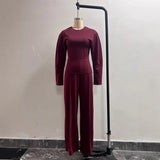 Multi-Color Double-Sided Cloth Body Round-Neck Long-Sleeved Head-Dressed Tight High-Waisted Straight Trousers Casual Suit Woman