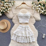 French Temperament Sweet Age Reduction Short Sling Vest High Waist Fluffy Cake Skirt 2025 New Summer Suit