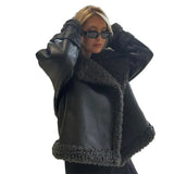Autumn 2025 Women's Women's Women's Cozy Casual PU Lambs Solid Color Belt Jacket