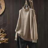 Red Literary And Art Retro Semi-High-Collar Sweater Women Loose Large Plate Type 2025 Autumn And Winter Casual Knitted Bottom Shirt