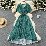 Design-Sense Piece Of V-Neck Tie With Short Sleeves Of Broken Flower Dress Women's Summer Thin Temperament French Dress