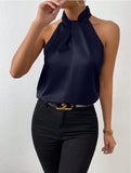Women's Clothing 2025 Summer New Color Clove Hanging Neck Sleeveless Vest Ribbon Simulation Silk Top