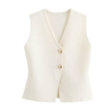 Women's Clothing 2025 Summer Solid Color Repair Gold Button Knitted Vest Top