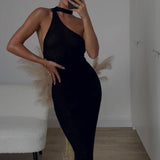 2025 New Summer Sexy Seaside Holiday Solid-Colored Shoulder Bag Hips Long Dress Woman