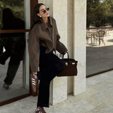 Ins Wind Autumn New Women's Temperament Simple Collar Short Solid Color Hair Coat