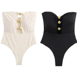 24 Summer New Metal Accessories Opening Design Bra-Smeared One-Piece