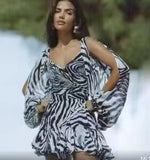 2025 Spring Women's Dress Sexy Hottie Skylit Lantern Sleeve V Collared Shoulder Dress